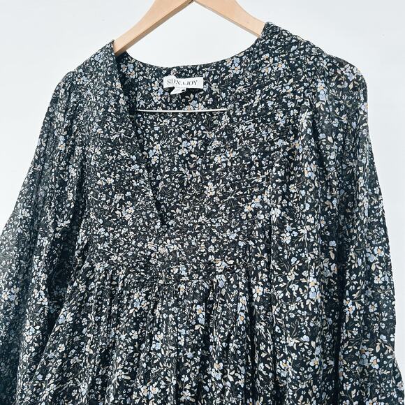 Shona Joy Denise Pintuck Babydoll Mini Balloon Puff Sleeve Short Floral Dress 10 - Picture 5 of 16